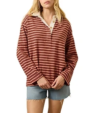 Faherty Hometown Rugby Knit Striped Organic Cotton V-Neck Long Sleeve Pullover Sweater