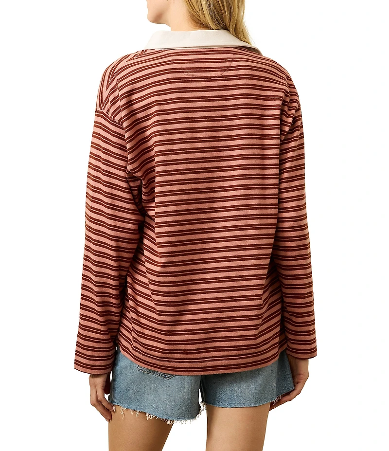 Faherty Hometown Rugby Knit Striped Organic Cotton V-Neck Long Sleeve Pullover Sweater