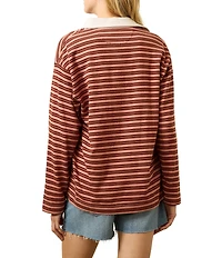 Faherty Hometown Rugby Knit Striped Organic Cotton V-Neck Long Sleeve Pullover Sweater