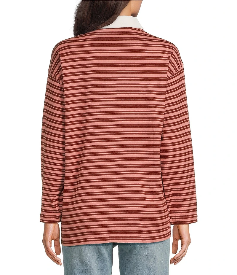 Faherty Hometown Rugby Knit Striped Organic Cotton V-Neck Long Sleeve Pullover Sweater