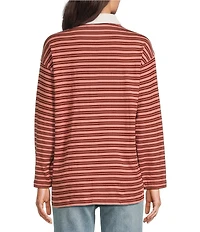 Faherty Hometown Rugby Knit Striped Organic Cotton V-Neck Long Sleeve Pullover Sweater