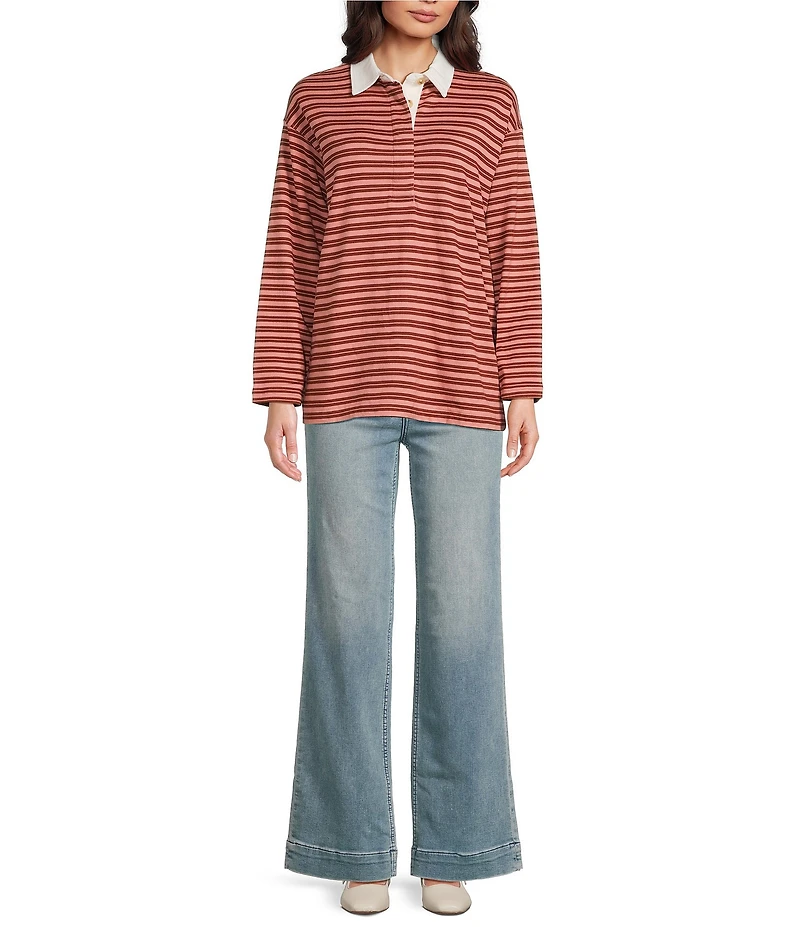 Faherty Hometown Rugby Knit Striped Organic Cotton V-Neck Long Sleeve Pullover Sweater