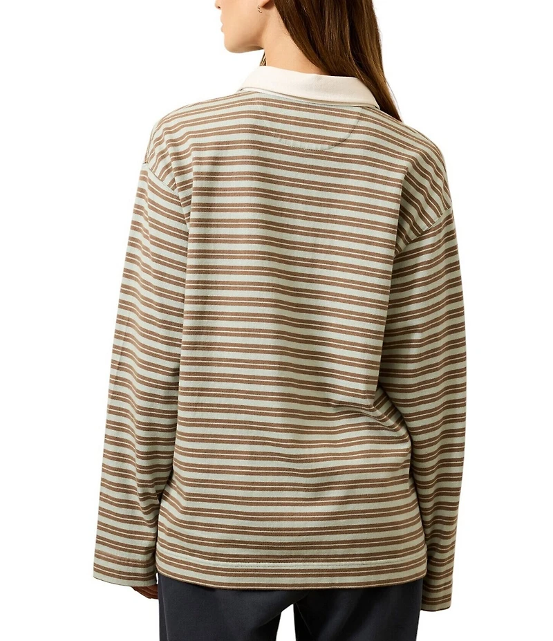 Faherty Hometown Rugby Knit Striped V-Neck Long Sleeve Pullover Sweater
