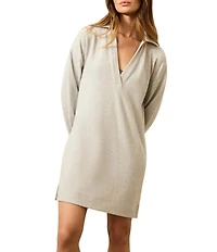 Faherty Hudson Knit Collared V-Neck Long Sleeve A-Line Mini Dress