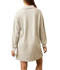 Faherty Hudson Knit Collared V-Neck Long Sleeve A-Line Mini Dress