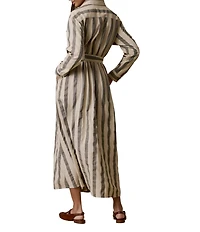 Faherty Julia Linen Blend Striped Spread Collar Long Sleeve Button Front Dress