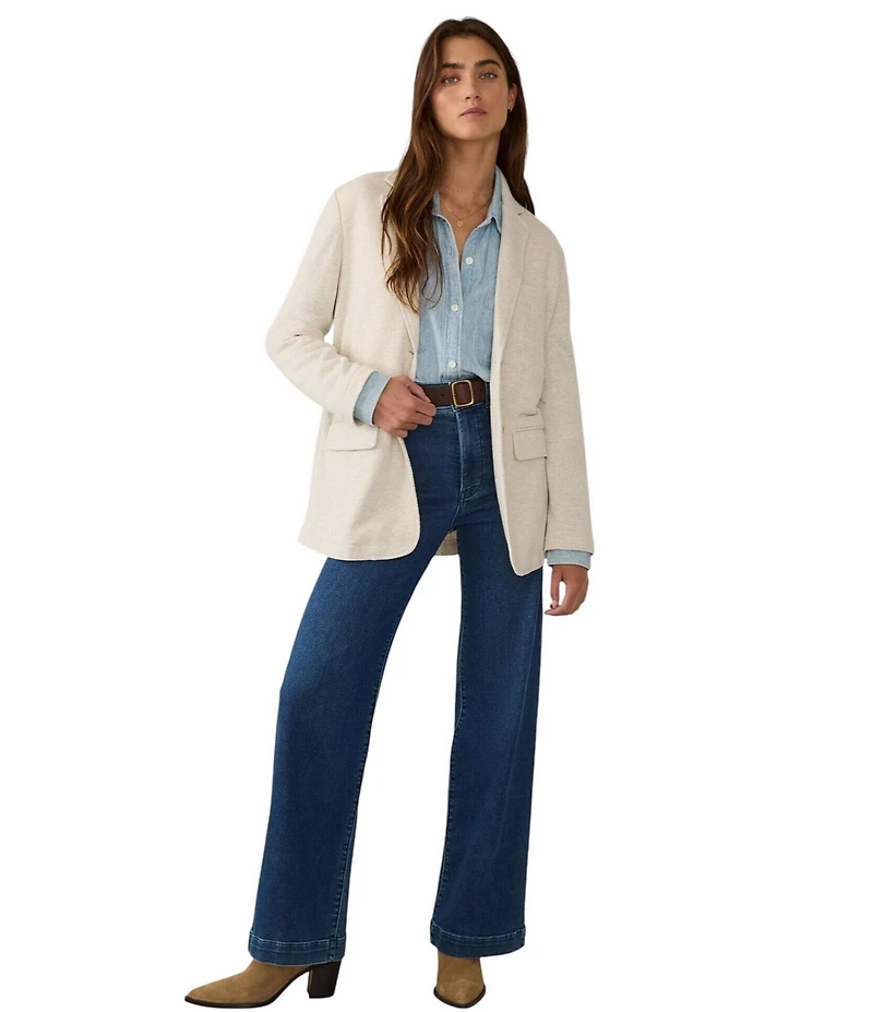 Faherty Organic Cotton Blend Knit Inlet Notch Collar Long Sleeve Blazer