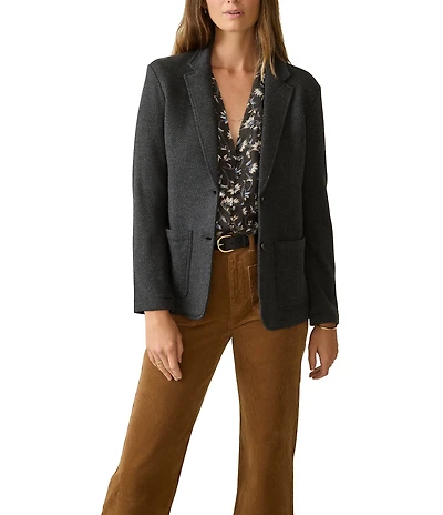 Faherty Organic Cotton Blend Knit Inlet Notch Collar Long Sleeve Blazer