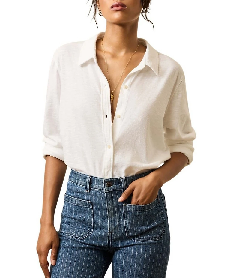 Faherty Knit Point Collar Long Sleeve Shirt
