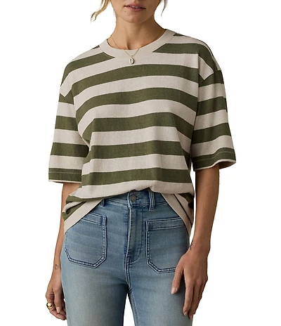 Faherty Organic Cotton Blend Knit Striped Crew Neck Short Sleeve Tee Shirt