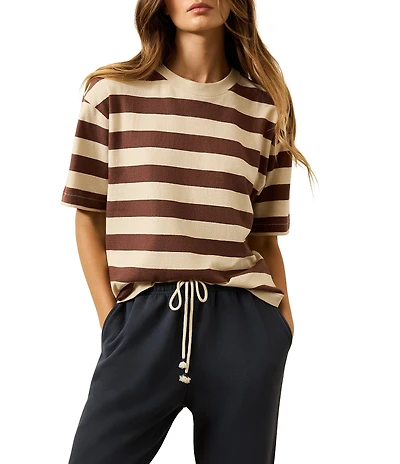 Faherty Organic Cotton Blend Knit Striped Crew Neck Short Sleeve Tee Shirt