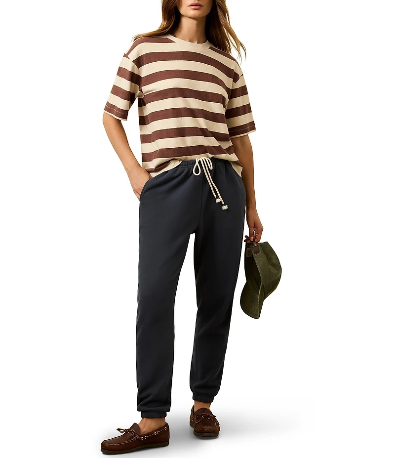 Faherty Organic Cotton Blend Knit Striped Crew Neck Short Sleeve Tee Shirt
