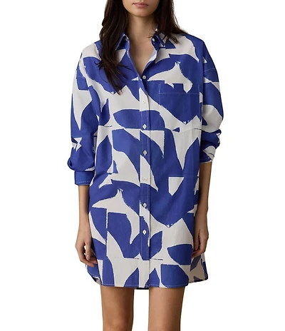 Faherty Kova Leaf Print Spread Collar Long Sleeve Button Front Shirt