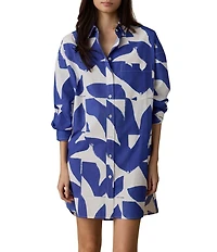 Faherty Kova Leaf Print Spread Collar Long Sleeve Button Front Shirt