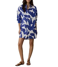 Faherty Kova Leaf Print Spread Collar Long Sleeve Button Front Shirt