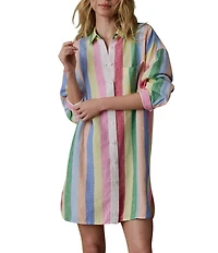 Faherty Laguna Linen Point Collar Long Sleeve Button Front Mini Shirt Dress
