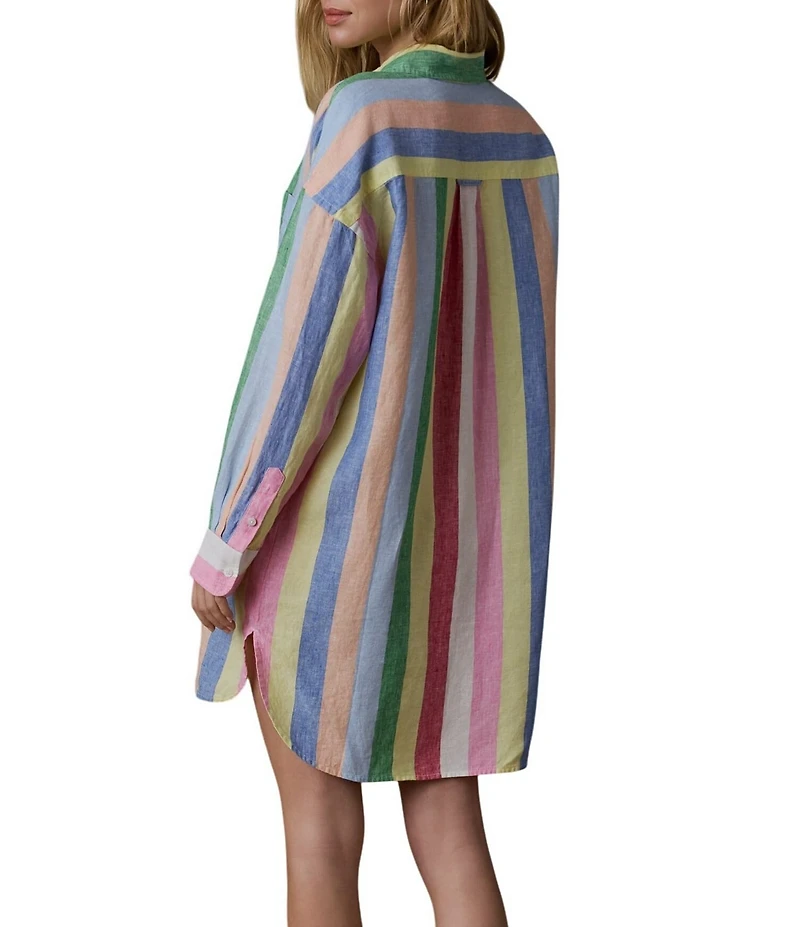 Faherty Laguna Linen Point Collar Long Sleeve Button Front Mini Shirt Dress