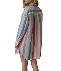 Faherty Laguna Linen Point Collar Long Sleeve Button Front Mini Shirt Dress