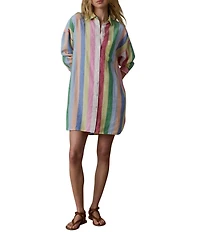 Faherty Laguna Linen Point Collar Long Sleeve Button Front Mini Shirt Dress