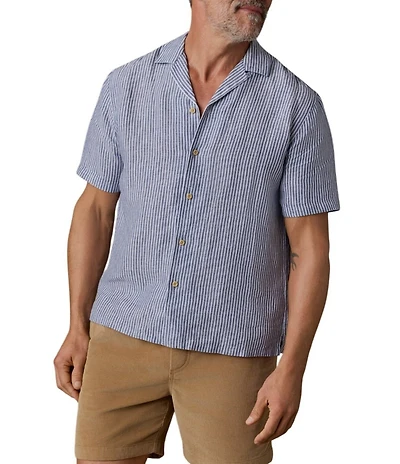 Faherty Laguna Linen Stripe Short Sleeve Woven Camp Shirt