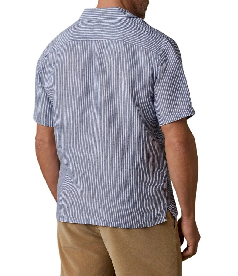 Faherty Laguna Linen Stripe Short Sleeve Woven Camp Shirt