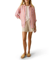 Faherty Laguna Coordinating Linen Striped Button Down Collar Long Sleeve Shirt