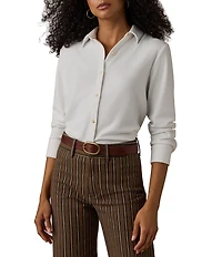Faherty Legend Knit Spread Collar Long Sleeve Button Front Shirt