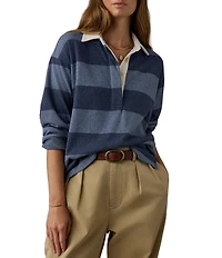Faherty Legend Rugby Knit Stripe V-Neck Long Sleeve Top