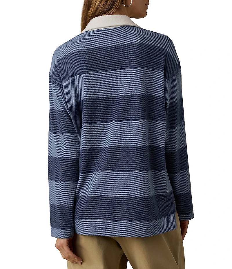 Faherty Legend Rugby Knit Stripe V-Neck Long Sleeve Top