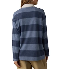 Faherty Legend Rugby Knit Stripe V-Neck Long Sleeve Top