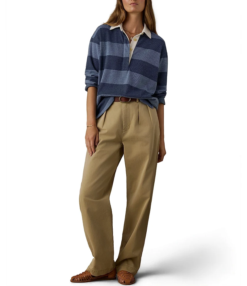 Faherty Legend Rugby Knit Stripe V-Neck Long Sleeve Top