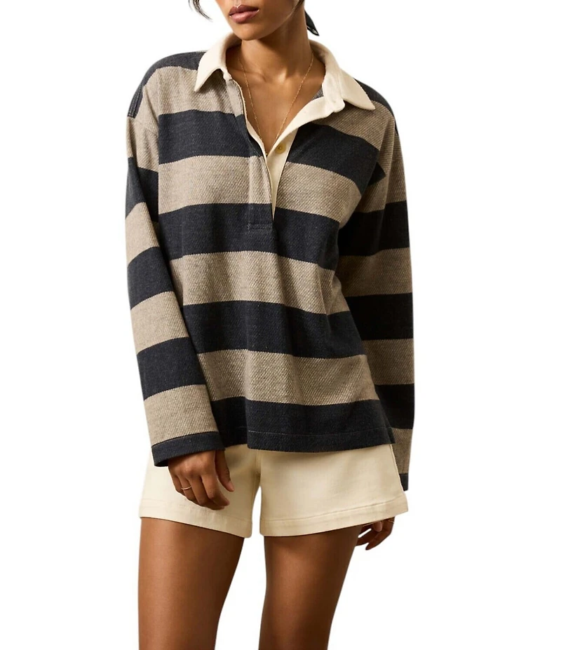 Faherty Legend Rugby Knit Stripe V-Neck Long Sleeve Top