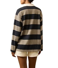 Faherty Legend Rugby Knit Stripe V-Neck Long Sleeve Top