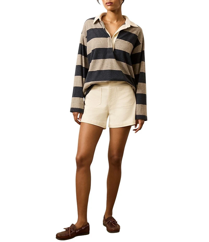 Faherty Legend Rugby Knit Stripe V-Neck Long Sleeve Top
