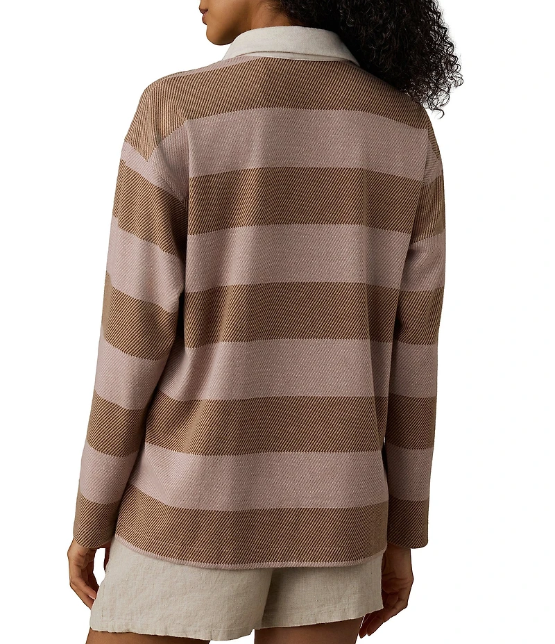 Faherty Legend Rugby Knit Stripe V-Neck Long Sleeve Top