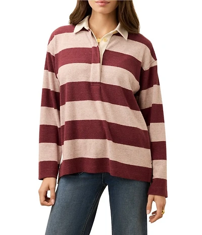 Faherty Legend Rugby Knit Stripe V-Neck Long Sleeve Top