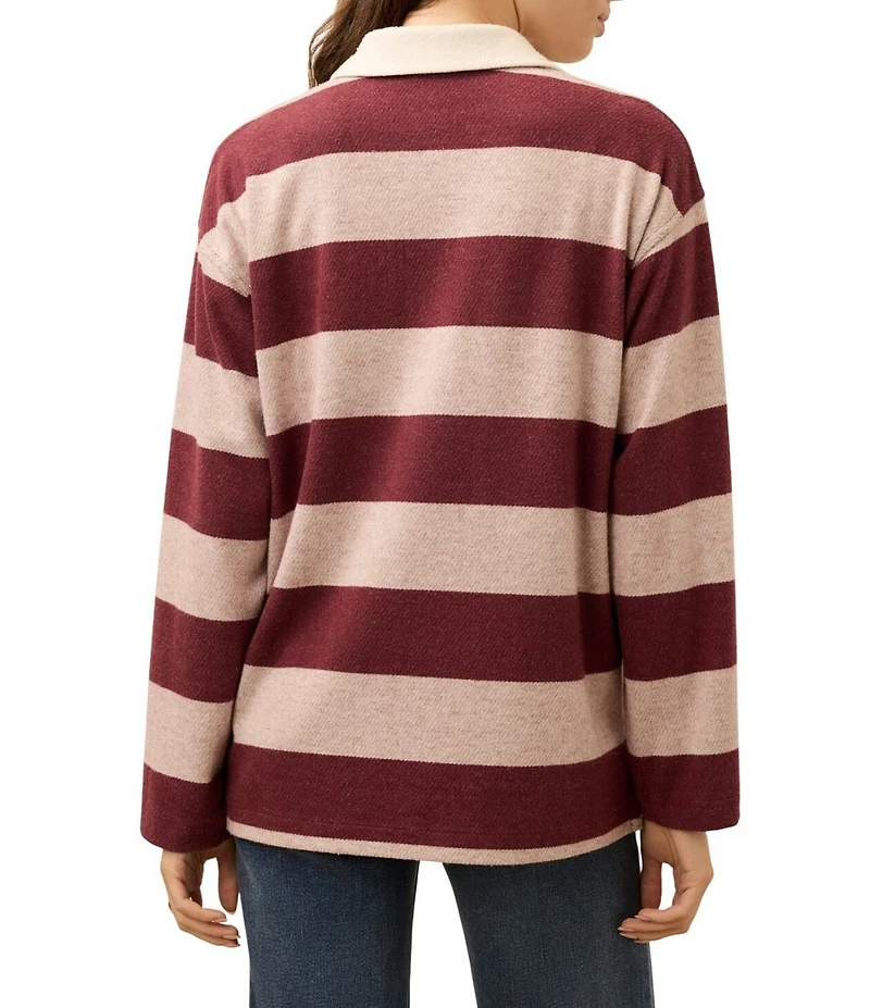 Faherty Legend Rugby Knit Stripe V-Neck Long Sleeve Top