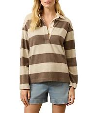 Faherty Legend Rugby Knit Stripe V-Neck Long Sleeve Top