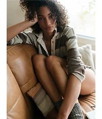 Faherty Legend Rugby Knit Stripe V-Neck Long Sleeve Top