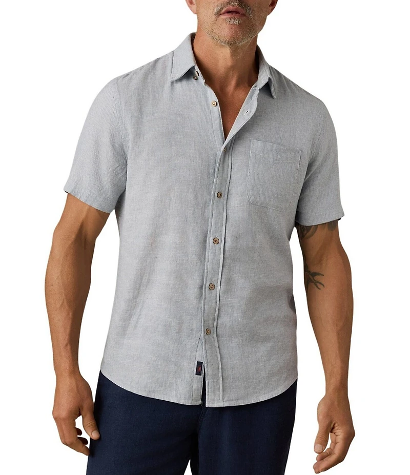 Faherty Linen Blend Allover Print Breeze Short Sleeve Woven Shirt