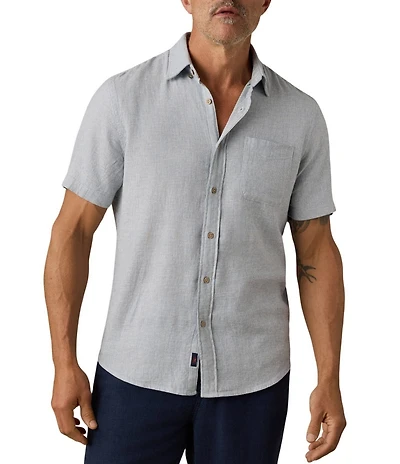 Faherty Linen Blend Allover Print Breeze Short Sleeve Woven Shirt