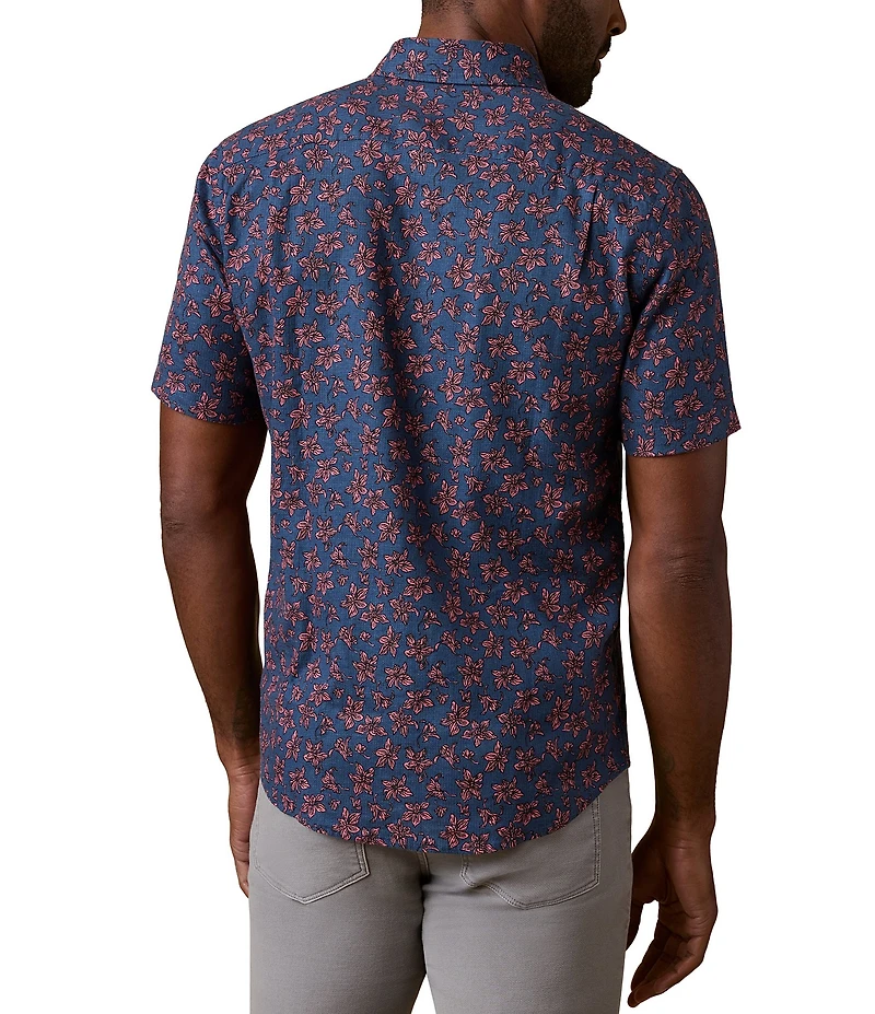 Faherty Linen Blend Breeze Floral Print Short Sleeve Button Front Woven Shirt