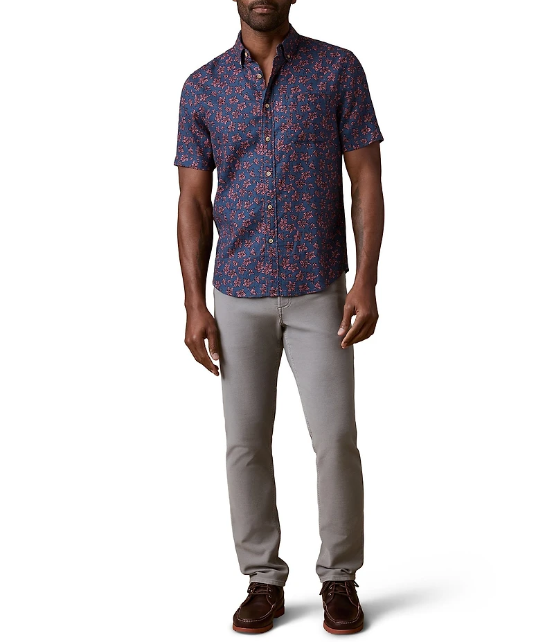 Faherty Linen Blend Breeze Floral Print Short Sleeve Button Front Woven Shirt