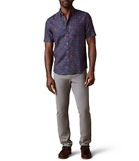 Faherty Linen Blend Breeze Floral Print Short Sleeve Button Front Woven Shirt