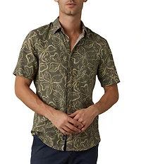Faherty Linen Blend Floral Breeze Printed Short Sleeve Button Front Woven Shirt