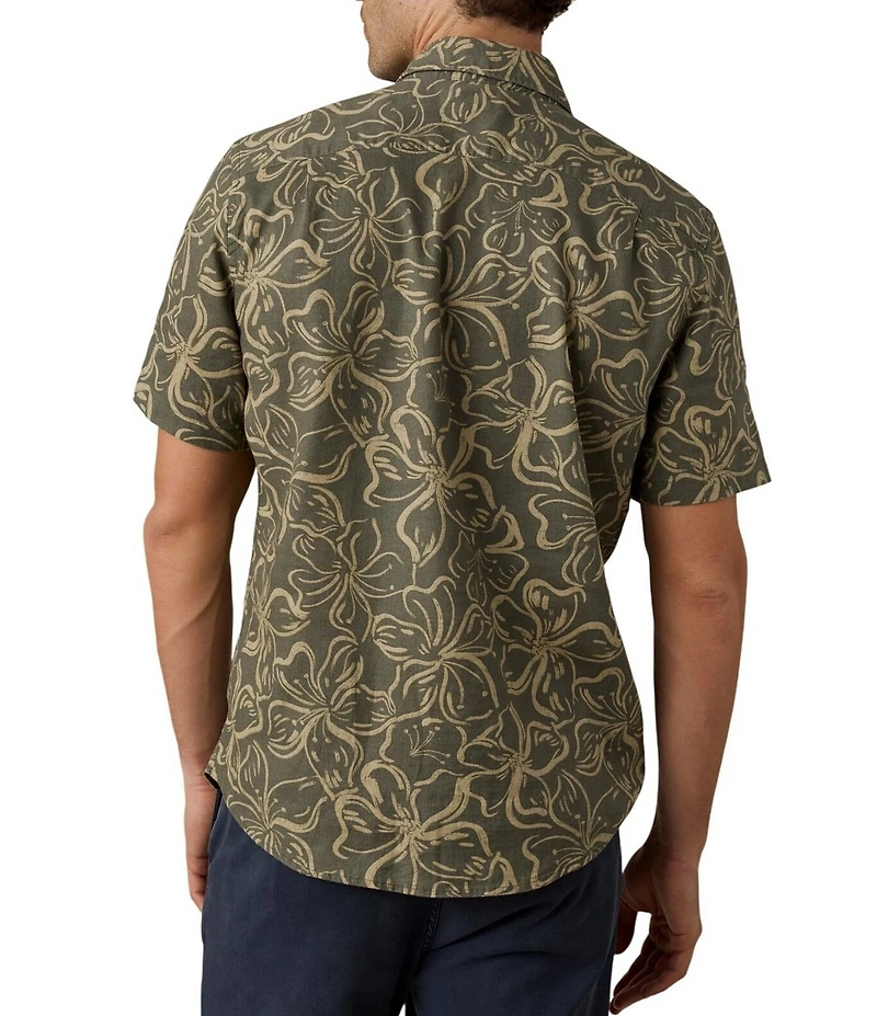 Faherty Linen Blend Floral Breeze Printed Short Sleeve Button Front Woven Shirt
