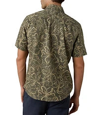 Faherty Linen Blend Floral Breeze Printed Short Sleeve Button Front Woven Shirt