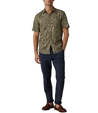 Faherty Linen Blend Floral Breeze Printed Short Sleeve Button Front Woven Shirt