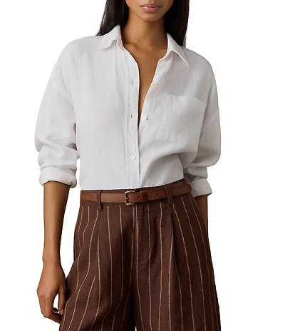 Faherty Linen Point Collar Long Sleeve Button Front Relaxed Shirt