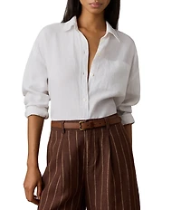 Faherty Linen Point Collar Long Sleeve Button Front Relaxed Shirt
